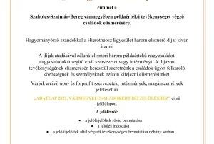 Pályázati felhívás - VÁRMEGYEI CSALÁDOKÉRT Díj 
